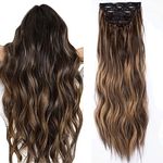 Xtrend 24 Inch 4PCS Mixed Blonde Long Curly Wavy Hair Extensions 11Clips Hair Extensions Synthetic Hair pieces for Women Full Head Set Thick Synthetic Hair Extensions 4H27#