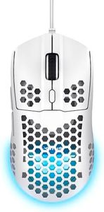 Trust Gaming GXT 928W Helox Mouse Gaming Superleggero 65g con Filo, Regolazione DPI 200-6400 Sensore Ottico, 6 Pulsanti Programmabili, Illuminazione RGB, Mouse da Gaming per PC Desktop Laptop, Bianco