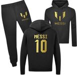 Boys CR7 Ronaldo Messi 10 Inspired kit Game Over Hoodie & Joggers Tracksuit Casual Kids Video Game Football Fan Sportswear Girls Athletic Soccer Fan(S518#Messi#Black Tracksuit Gold Print#9-10 Years)