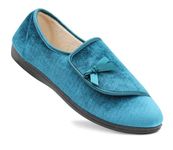 Dr Keller Womens Velour Faux Fur Lined Ladies Winter Wide Opening Diabetic Orthopaedic Slippers (Blue, UK Footwear Size System, Adult, Women, Numeric, Medium, 5)