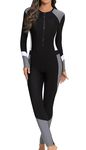 FEOYA One Piece Long Sleeve Rash Guard for Women Full Body Swimsuit Zip Up Quick Dry Bathing Suits Black L