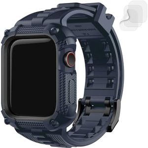 Fullmosa Compatible with Apple Watch Bands 45mm 44mm Series 9/8/7/6/5/4/SE2/SE, TPU Rugged iWatch Strap Military Grade Shockproof Bumper Case with Screen Protector for Men Women (44mm, Blue)