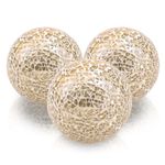 Folmywy 3 Pack Decorative Glass Balls 3.35inch Centerpiece Ball Set Mirror Glass Sphere Mosaic Solid Orbs Gold Round for Bowls Vases Dining Table Decor Modern