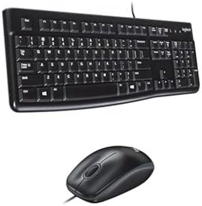 Logitech MK120 Wired USB Keyboard and Mouse Set for Windows, Optical Wired Mouse, Full-Size Keyboard, USB Plug-and-Play, Compatible for PC, Laptop - Black