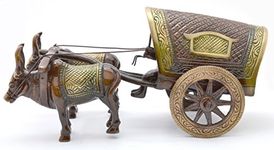 Two Moustaches Brass Covered Village Bullock Cart Showpiece Replica, Brass Vintage Style Showpieces, Standard, Pack of 1