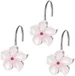 Creative Scents White Shower Curtain Hooks - Set of 12 White & Pink Flower Shower Curtain Hooks - Decorative Shower Curtain Rings for Curtain - Spring Blossom Shower Hooks for Shower Curtain (Vanda)