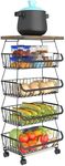 Baotkere Metal Wire Baskets with Wheels, 5 Tier Stackable Storage Containers, Fruit and Vegetable Trolley, Dish Rack for Bathroom, Garage and Pantry