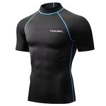 Tesuwel Mens Rash Guard Short Sleeve UPF 50+ UV Swim Shirts for Men Compression Sun Protection Mens Water Shirts Quick Dry Mens SPF Shirt for Swimming Surfing,Diving,Fishing 222 Black-blue L