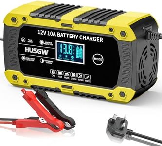 10Amp Car Battery Charger, 12V Automatic Smart Battery Charger/Maintainer with Temperature Compensation, Car Battery Repair and Desulfator for Car, Motorcycle, SUV, Lithium Batteries & AGM