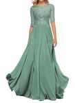 HYEC7 Women's Lace Appliques Mother of The Bride Dresses 3/4 Sleeve Long Formal Evening Dresses A Line Prom Dress