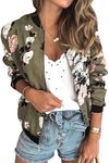 ECOWISH Womens Jackets Lightweight Zip Up Casual Inspired Bomber Jacket Leopard Coat Stand Collar Short Outwear Tops, Army Green-2, Large