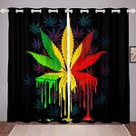 Loussiesd Marijuana Curtains Colorful Cannabis Leaves Curtains for Bedroom Living Room Marijuana Weed Botanical Windows Drapes Nature Plants Room,W66*L90