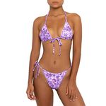 Bikinis Swimsuit Set for Women Swimwear Triangle Bathing Suit Tie String Thong, Floral Purple, Medium