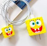 Cat Care Compatible With Compatible Usb Type C iPhone Charger Case Cover|Cartoon Character Silicon Charger Case Cover For 18-20W 360 Degree Full Protection Cover (Sponge-Bob),Yellow