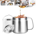 Bakpoco 1.5L Stainless Steel Oil Filter Pot, Bacon Grease Container with Fine Mesh Strainer & Deep Fryer Basket, Cooking Oil Lard Fat Saver Kitchen Storage, Induction Mini Milk Pot for Tea Coffee