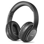 WorWoder 80Hrs Wireless Over Ear Headphones, Bluetooth 5.0 Wireless & Wired Mode, HiFi Stereo Sound with Mic, Lightweight Headset with Deep Bass for Work Travel Online Class (BLACK)