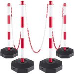 VEVOR Plastic Stanchion, 4pcs Chain Stanchion, Plastic Stanchion Kit with 32ft Chain 8 S-Hooks, PE Plastic White Stanchion for Warning/Crowd Control at Parking Lot, Construction Lot, Driveway Elevator