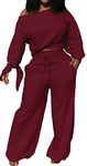 sexycherry Casual 2 Piece Outfits for Women Sexy Long Sleeve Sweatsuit Jogging Long Pants Sets Tracksuit with Pockets, Winereda, Medium