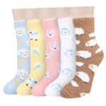 Benefeet Sox Womens Fuzzy Socks Cute Animal Fluffy Soft Socks Funny Plush Cozy Socks Warm Winter Sleep Socks Christmas Gifts, 5 Pack-cartoon(duck,rabbit,sheep,bird,starry Night), One Size