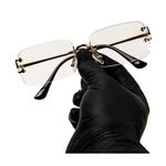 Street Knitted Square Unisex Frameless Gold Wire Frame Luxury Trendy Old School Retro 90's Rimless Clear Lens Hip Hop Rectangle Eye Glasses For Men Women, Gold, Medium