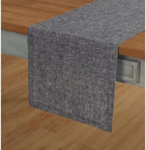 Solino Home Linen Table Runner 156 Inches Long - Athena, 100% Pure Linen Chambray Black Dining Table Runner 14 x 156 Inch