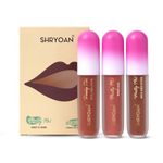 Shryoan Pretty Me! 2 Liquid Lipstick & 1 Lip Gloss | Transfer Proof & Highly Pigmented| Waterproof & Smudge-Proof | Pack of 3 | 6ml (Shades of Brown, Pack OF 3)