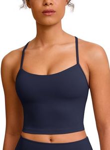 BAYDI Clouduxi Y Back Crop Tank Tops for Women - Thin Strap Padded Workout Yoga Longline Sports Bras Navy Blue