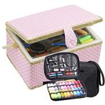 Sewing Basket with Sewing Kit Accessories (Pink, Large)