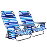 LIFERUN 2 PCS Folding Backpack Beach Chair with Lumbar Cushion & Headrest, 5 Position Adjustable Recliner, 140kg Capacity, Portable Outdoor Sun Lounger for Camping, Picnics, Fishing, Blue