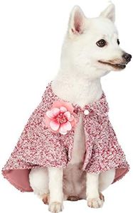 Blueberry Pet Marled Cerise Red All-Weather Handmade Knit Dog Poncho Cape with Detachable Necklace & Flower, Back Length 12", Pack of 1 Clothes for Dogs