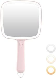 Famihomii Lighted Handheld Mirror, Handheld Mirror with 3 Light Color, Led Hand Mirror for Women, Makeup Mirror with Handle Hole Hanging Portable Travel Vanity for Girls, Battery Operated, Gifts