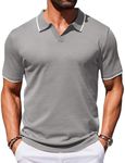 COOFANDY Mens Casual Polo Shirt V Neck Breathable Vacation Beach Shirt Crochet Polo Shirt Light Grey