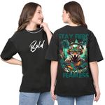 Fearless - Stay Fierce Oversized Black Tshirt for Women and Men Drop Shoulder Unisex Baggy Loose Fit Cotton T-Shirts (Medium, Black)