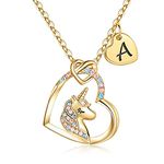 TINGN Unicorn Gifts for Girls, 14K Gold Plated Initial A Heart Pendant CZ Gold Unicorn Letter Necklace for Girls 6 Year Old Girl Gifts Birthday Gifts for Girls Women Jewelry Unicorn Gifts for Girls