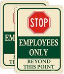 Employees Only Beyond This Point Signs 10"x7" Stop Do Not Enter Signs Restricted Area Signs Metal Reflective Rust Free Aluminum UV Protected Waterproof Easy Mounting Outdoor Use 2 Pack