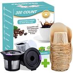 300 Unbleached Paper Filter with Lid and 2 Reusable Kerig Filter Pods,CAPMESSO Disposable Kerig Filters Single Serve Coffee Filters Compatible with Keurig 2.0&1.0 Coffee Maker