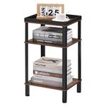 ZEXVIDA Side Table for Small Spaces,3 Tier End Table with Metal Tabletop Tray Storage Shelf, Small Narrow Thin End Table Bedside Table,Nightstand for Hallway,Living Room, Bedroom, Office,Rustic Brown