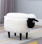 Hallowood Furniture Upholstered Sheep Foot Stool for Kids and Adults in White Fabric, Animal Storage Ottoman with Lid and Wooden Legs for Living Room, Toy Storage Chest for Bedroom