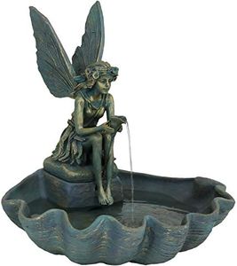 Sunnydaze 30-Inch H Fairy Shell Outdoor Water Fountain - Waterfall Feature for The Patio, Lawn, or Yard - Bronze