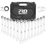 PROSTORMER 14-Piece Ratcheting Wrench Set, 6-19mm Chrome Vanadium Steel Ratchet Wrenches, Metric Combination Ended Spanner Kit with Storage Case