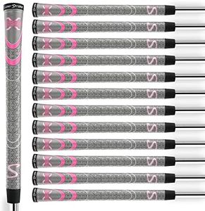 SuperStroke Cross Comfort Golf Club Grip, Gray/Pink (Undersize), Pack of 13 Soft & Tacky Polyurethane That Boosts Traction X-Style Surface & Non-Slip, Swing Faster & Square The Clubface More Naturally