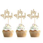 Donoter 48 Pcs Glitter Oh Baby Cupcake Topper Picks for Baby Shower Party Cake Decorations