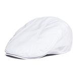 BOTVELA Men Cotton Twill Newsboy Flat Ivy Driving Hat Fitted Cap (White, 7 7/8)