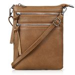 befen Small Crossbody Purses for Women, Triple Zip Pocket Leather Cross Body Handbag Shoulder Bags with Long Strap-Vintage Caramel Brown