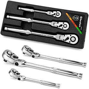 DURATECH 3-Piece Flex-Head Ratchet Set, 1/4", 3/8", 1/2" Drive ratchet, 72-Tooth with Quick-Release Reversible Design, Chrome Alloy Made, Fully Polished, Organized in Storage Case