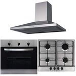 SIA 60cm Electric Stainless Steel True Fan Oven, 4 Burner Gas Hob & Cooker Hood