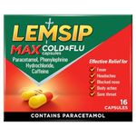 Lemsip Max Cold and Flu, Paracetamol Capsules, Lemon, 16 Total, Cold and Flu Relief, Fever, Headache, Nasal Congestion Relief, Max Strength, Effective Relief, Cold and Flu, Medication