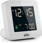 Braun Digital Alarm Clock with Snooze, Negative LCD Display, Quick Set, Crescendo beep Alarm in White, Model BC09W