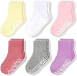 CozyWay Non-Slip Crew Grip Girls Socks, 6 Pack for Girls, Pastel Colors, 5-7 Years Old