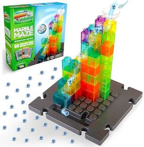 Marble Genius Marble Maze Set: 50 Building Pieces, and 60 Challenge Cards, with with Instruction App Access - 3D Puzzle and Logic Game - Build, Race, and Discover Tracks with This Marble Game Set